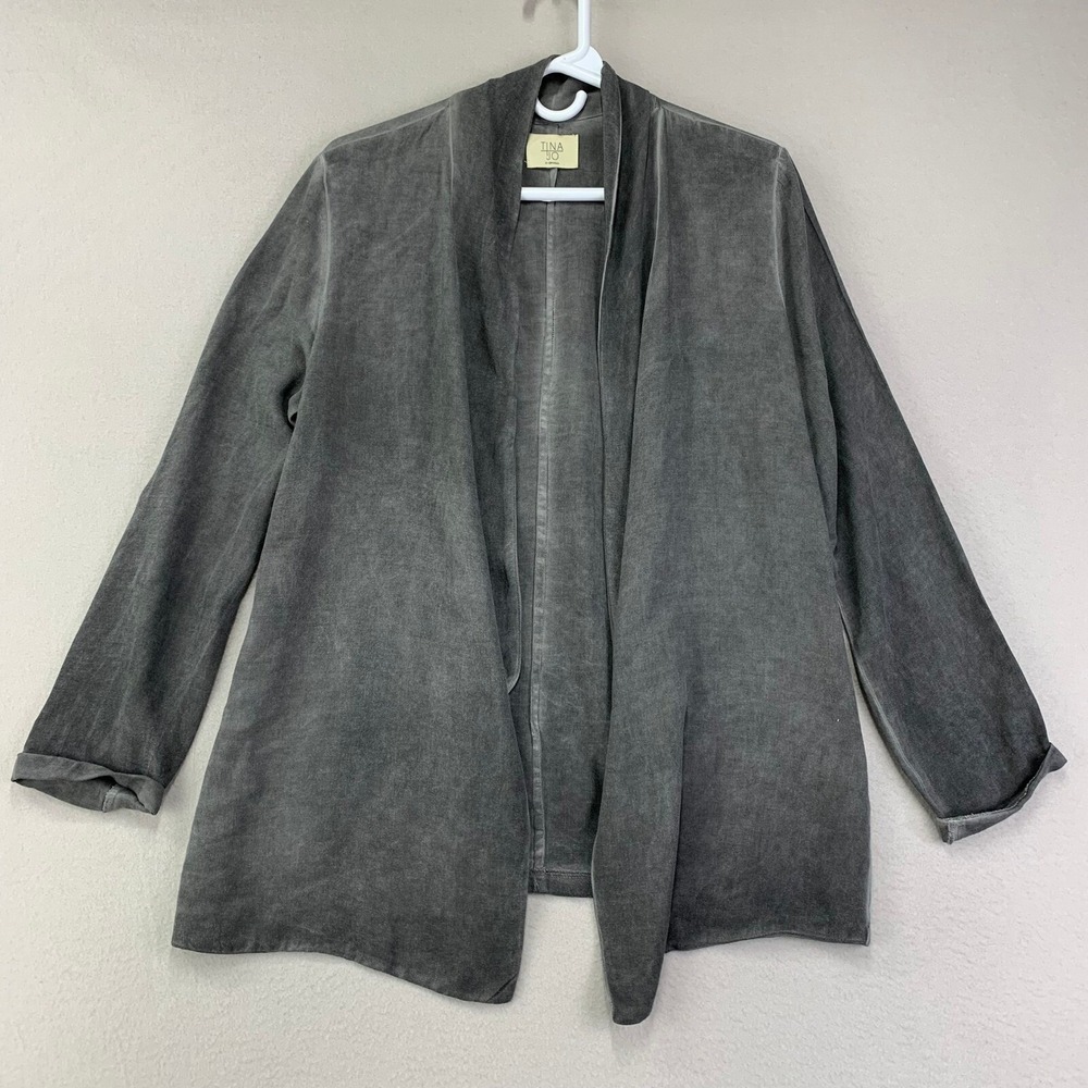 Tina + Jo Anthropologie Kimono Blouse XS Gray Open Front Garment Died Lagenlook - Picture 1 of 8